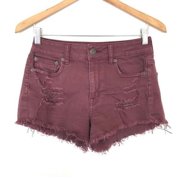 American Eagle Cutoff Jean Shorts Red 2 - Picture 1 of 4